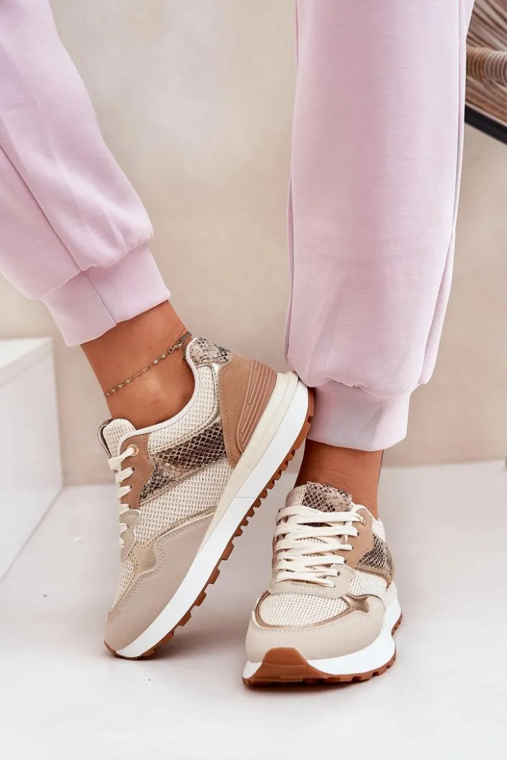 Boto Buty Sportowe Na Platformie|Sneakersy Damskie*Buty Sportowe Damskie Na Platformie Zwierzęcy Wzór Beżowe Davinara Beżowy