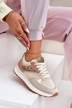 Boto Buty Sportowe Na Platformie|Sneakersy Damskie*Buty Sportowe Damskie Na Platformie Zwierzęcy Wzór Beżowe Davinara Beżowy