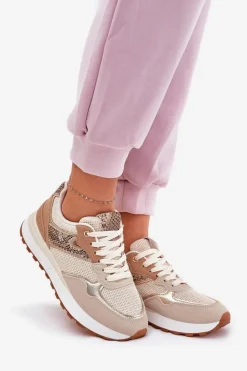Boto Buty Sportowe Na Platformie|Sneakersy Damskie*Buty Sportowe Damskie Na Platformie Zwierzęcy Wzór Beżowe Davinara Beżowy