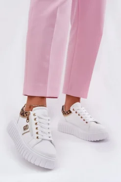 Boto Buty Sportowe Na Platformie|Sneakersy Damskie*Buty Sportowe Damskie Na Platformie Z Eko Skóry Panterka Białe Velionna Biały