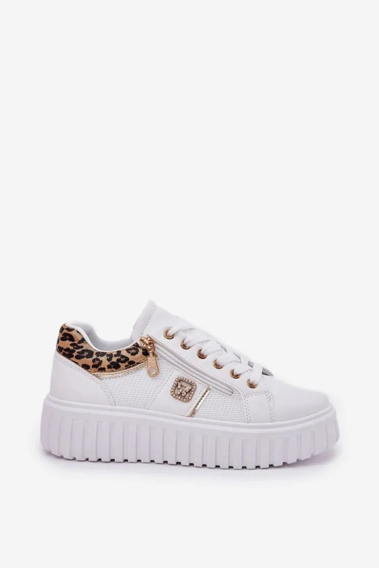 Boto Buty Sportowe Na Platformie|Sneakersy Damskie*Buty Sportowe Damskie Na Platformie Z Eko Skóry Panterka Białe Velionna Biały