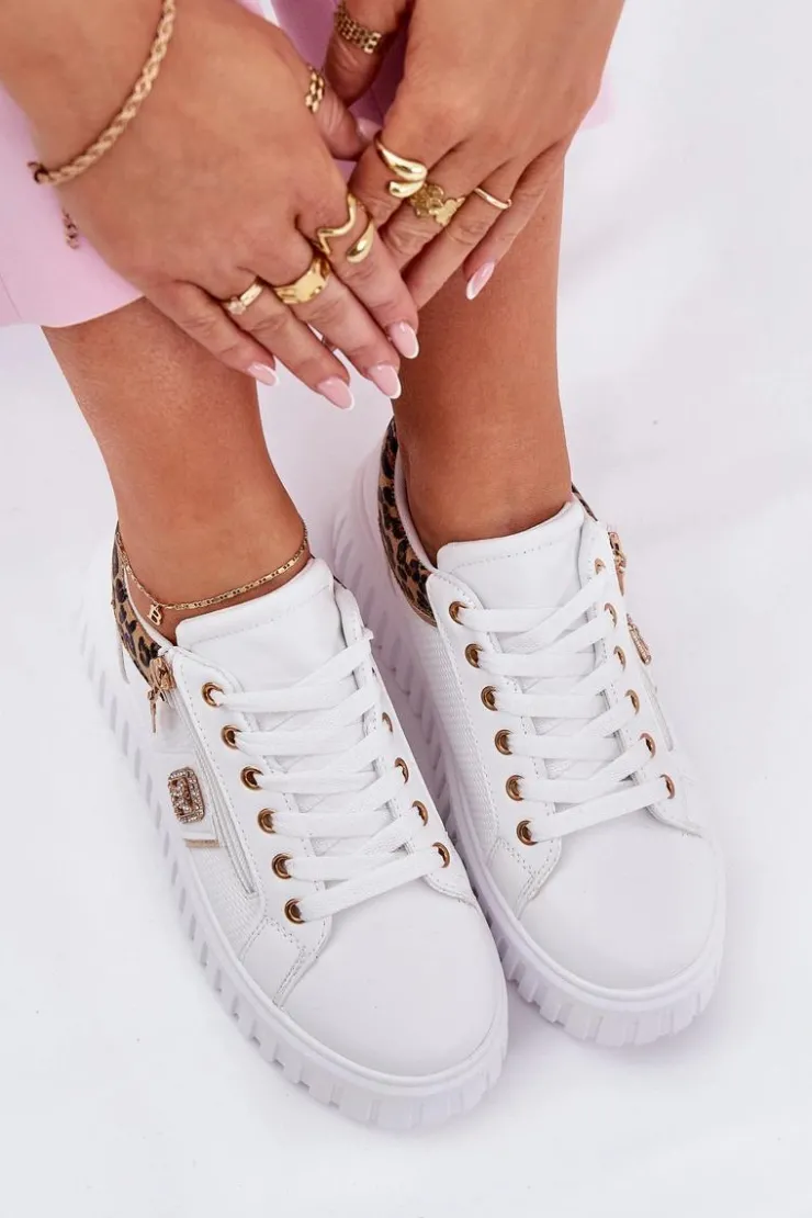 Boto Buty Sportowe Na Platformie|Sneakersy Damskie*Buty Sportowe Damskie Na Platformie Z Eko Skóry Panterka Białe Velionna Biały