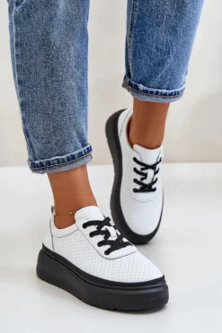Damskie Buty damskie Vinceza Buty Sportowe Damskie Na Platformie Skóra Naturalna Białe 41470 Vinceza