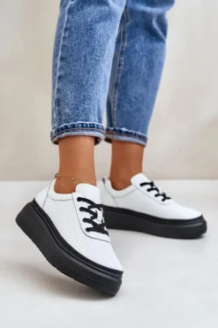 Damskie Buty damskie Vinceza Buty Sportowe Damskie Na Platformie Skóra Naturalna Białe 41470 Vinceza