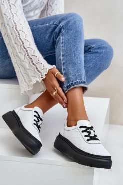 Damskie Buty damskie Vinceza Buty Sportowe Damskie Na Platformie Skóra Naturalna Białe 41470 Vinceza