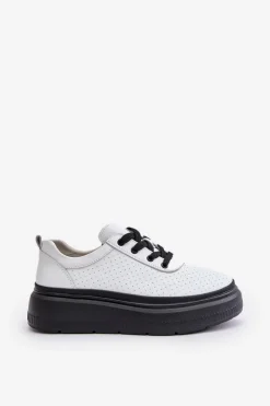 Damskie Buty damskie Vinceza Buty Sportowe Damskie Na Platformie Skóra Naturalna Białe 41470 Vinceza