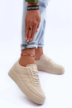 Damskie Evento Buty Sportowe Damskie Na Platformie Beżowe Pudina