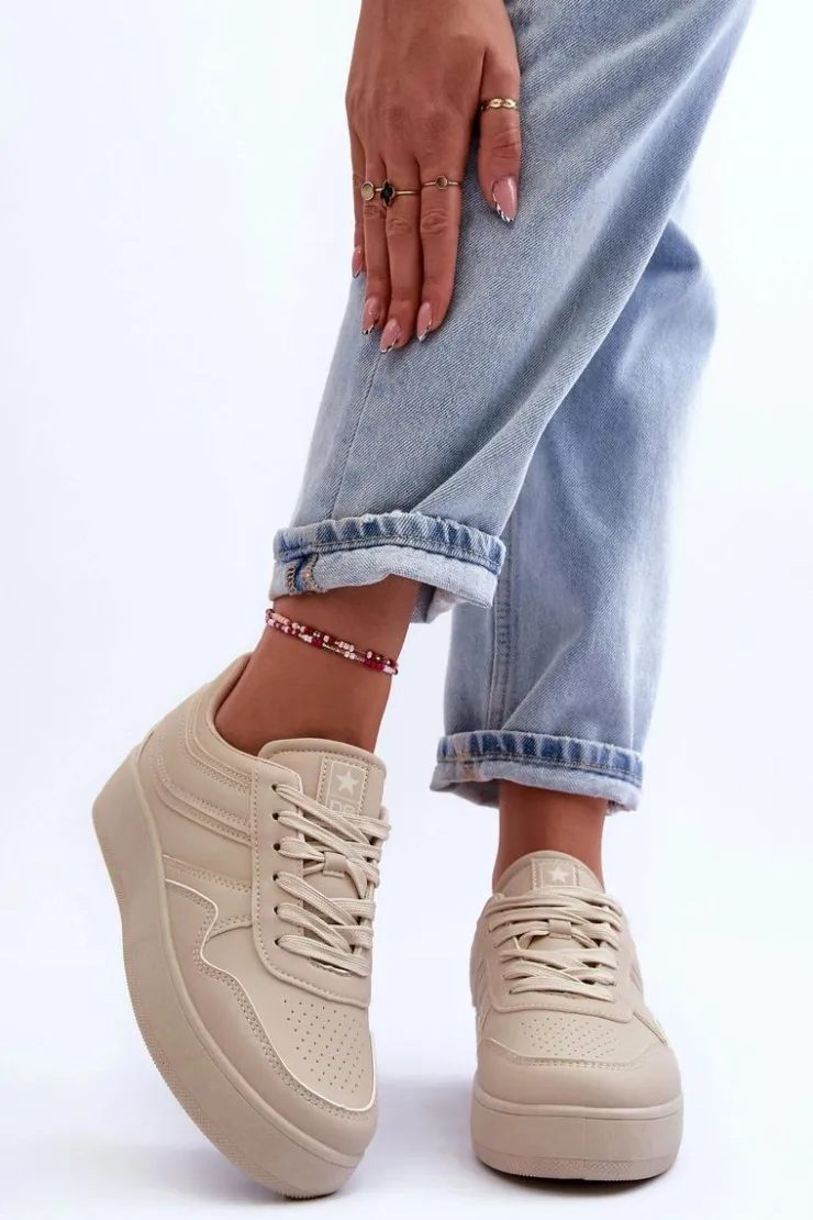 Damskie Evento Buty Sportowe Damskie Na Platformie Beżowe Pudina