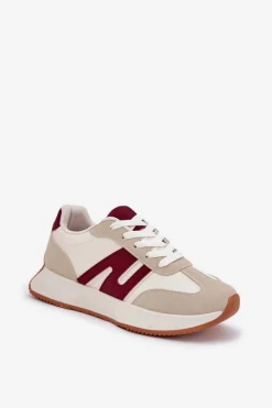 Damskie Boto Buty Sportowe Damskie Na Platformie Beżowo-Bordowe Emidi