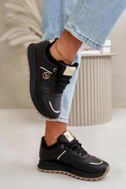 Damskie Boto Buty Sportowe Damskie Ocieplane Futerkiem Na Platformie Czarne Lerisas