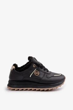 Damskie Boto Buty Sportowe Damskie Ocieplane Futerkiem Na Platformie Czarne Lerisas