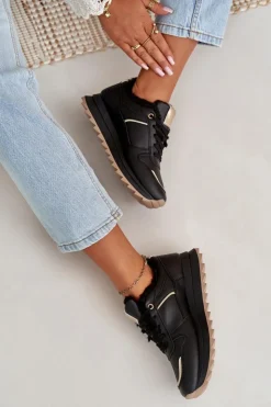 Damskie Boto Buty Sportowe Damskie Ocieplane Futerkiem Na Platformie Czarne Lerisas