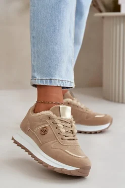 Clearance Boto Buty Sportowe Damskie Ocieplane Futerkiem Na Platformie Khaki Lerisas