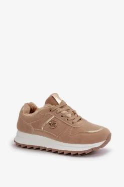 Clearance Boto Buty Sportowe Damskie Ocieplane Futerkiem Na Platformie Khaki Lerisas
