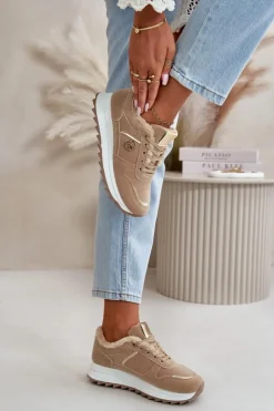 Clearance Boto Buty Sportowe Damskie Ocieplane Futerkiem Na Platformie Khaki Lerisas