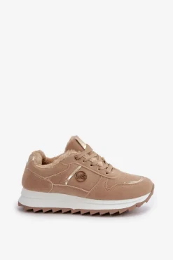 Clearance Boto Buty Sportowe Damskie Ocieplane Futerkiem Na Platformie Khaki Lerisas