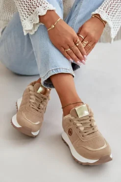 Clearance Boto Buty Sportowe Damskie Ocieplane Futerkiem Na Platformie Khaki Lerisas