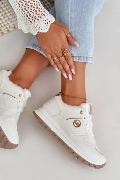 Boto Sneakersy Damskie*Buty Sportowe Damskie Ocieplane Futerkiem Na Platformie Białe Lerisas