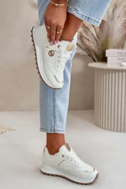 Boto Sneakersy Damskie*Buty Sportowe Damskie Ocieplane Futerkiem Na Platformie Białe Lerisas