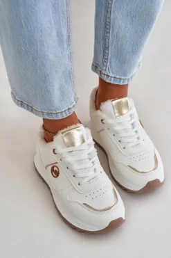 Boto Sneakersy Damskie*Buty Sportowe Damskie Ocieplane Futerkiem Na Platformie Białe Lerisas
