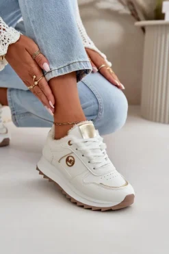 Boto Sneakersy Damskie*Buty Sportowe Damskie Ocieplane Futerkiem Na Platformie Białe Lerisas