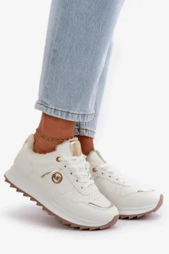 Boto Sneakersy Damskie*Buty Sportowe Damskie Ocieplane Futerkiem Na Platformie Białe Lerisas