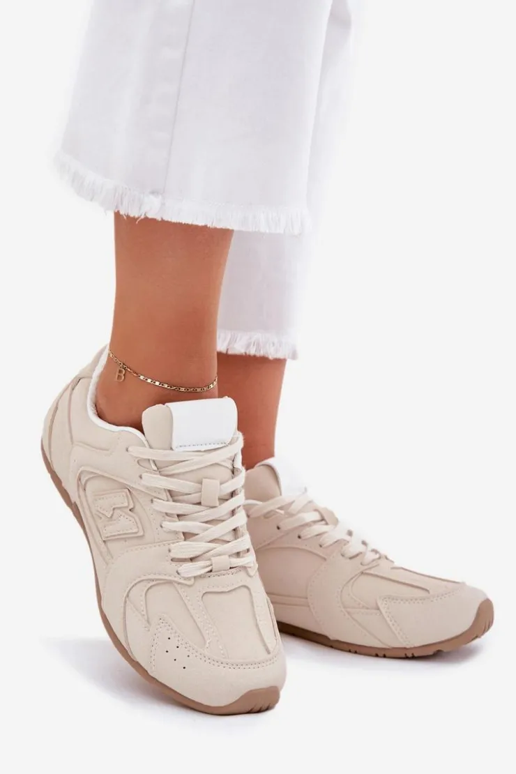 Boto Sneakersy Damskie*Buty Sportowe Damskie Z Eko Zamszu Beżowe Dorella