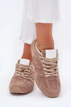 Damskie Boto Buty Sportowe Damskie Z Eko Zamszu Ciemnobeżowe Dorella