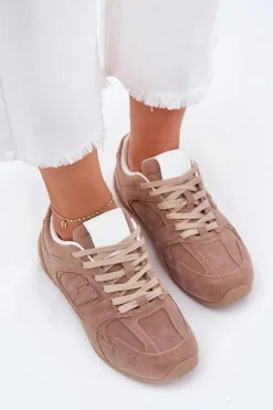 Damskie Boto Buty Sportowe Damskie Z Eko Zamszu Ciemnobeżowe Dorella