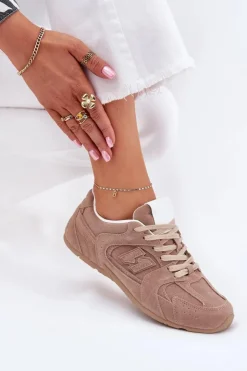 Damskie Boto Buty Sportowe Damskie Z Eko Zamszu Ciemnobeżowe Dorella