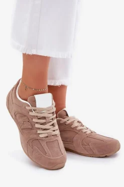 Damskie Boto Buty Sportowe Damskie Z Eko Zamszu Ciemnobeżowe Dorella