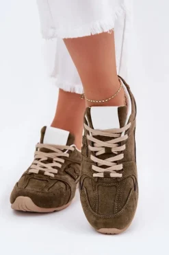 Best Boto Buty Sportowe Damskie Z Eko Zamszu Ciemnozielone Dorella