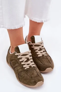 Best Boto Buty Sportowe Damskie Z Eko Zamszu Ciemnozielone Dorella