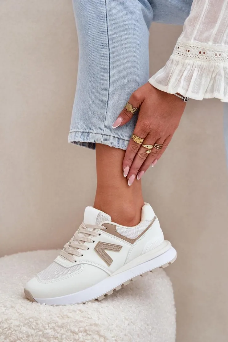 Sale Boto Buty Sportowe Damskie Z Eko Skóry Beżowe Berieta