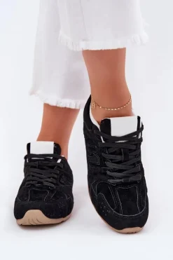 Damskie Boto Buty Sportowe Damskie Z Eko Zamszu Czarne Dorella