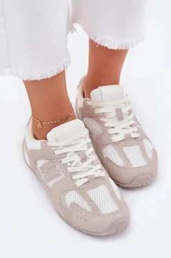 Online Boto Buty Sportowe Damskie Z Eko Zamszu Biało-Beżowe Dorella