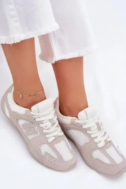 Online Boto Buty Sportowe Damskie Z Eko Zamszu Biało-Beżowe Dorella