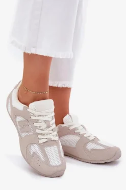 Online Boto Buty Sportowe Damskie Z Eko Zamszu Biało-Beżowe Dorella