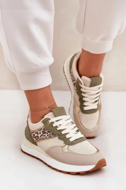 Boto Buty Sportowe Damskie Z Panterką Na Platformie Zielone Davinara Zielony