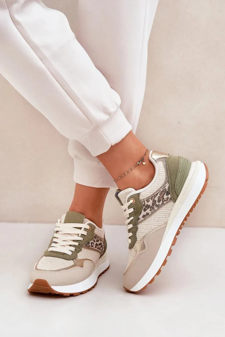 Boto Buty Sportowe Damskie Z Panterką Na Platformie Zielone Davinara Zielony