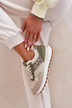 Boto Buty Sportowe Damskie Z Panterką Na Platformie Zielone Davinara Zielony