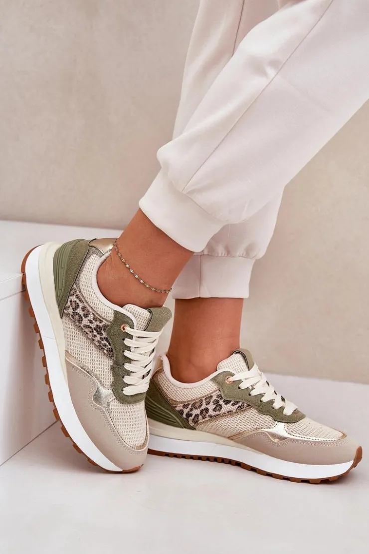 Boto Buty Sportowe Damskie Z Panterką Na Platformie Zielone Davinara Zielony