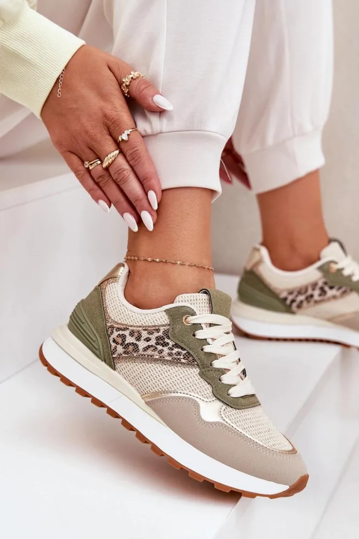 Boto Buty Sportowe Damskie Z Panterką Na Platformie Zielone Davinara Zielony