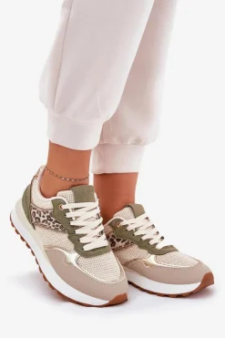 Boto Buty Sportowe Damskie Z Panterką Na Platformie Zielone Davinara Zielony