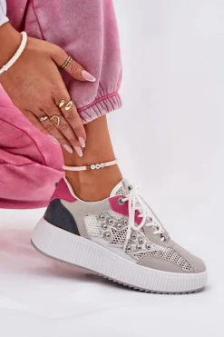Outlet Boto Buty Sportowe Damskie Z Siateczką I Ćwiekami Szare Ogalda Szary