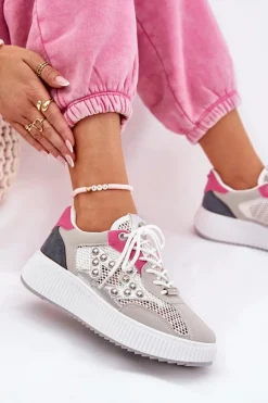Outlet Boto Buty Sportowe Damskie Z Siateczką I Ćwiekami Szare Ogalda Szary
