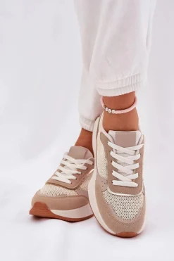 Boto Buty Sportowe Na Platformie|Sneakersy Damskie*Buty Sportowe Damskie Z Siateczką Na Platformie Khaki Poova Beżowy