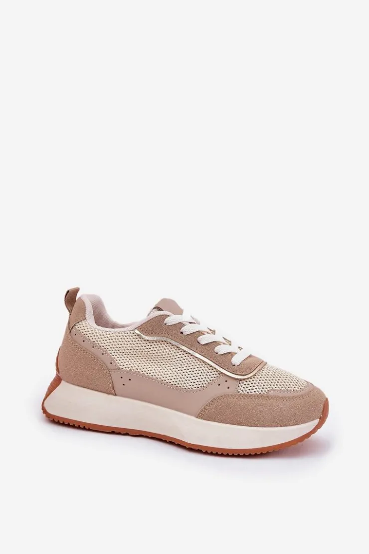Boto Buty Sportowe Na Platformie|Sneakersy Damskie*Buty Sportowe Damskie Z Siateczką Na Platformie Khaki Poova Beżowy