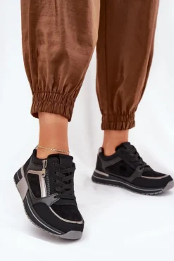 Boto Sneakersy Damskie*Buty Sportowe Damskie Z Suwakiem Na Platformie Czarne Larys