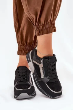 Boto Sneakersy Damskie*Buty Sportowe Damskie Z Suwakiem Na Platformie Czarne Larys